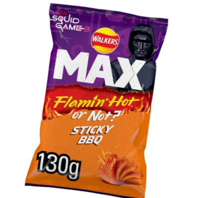 Walkers Max Crisps 130G Flamin’ Hot Or Not? Sticky BBQ
